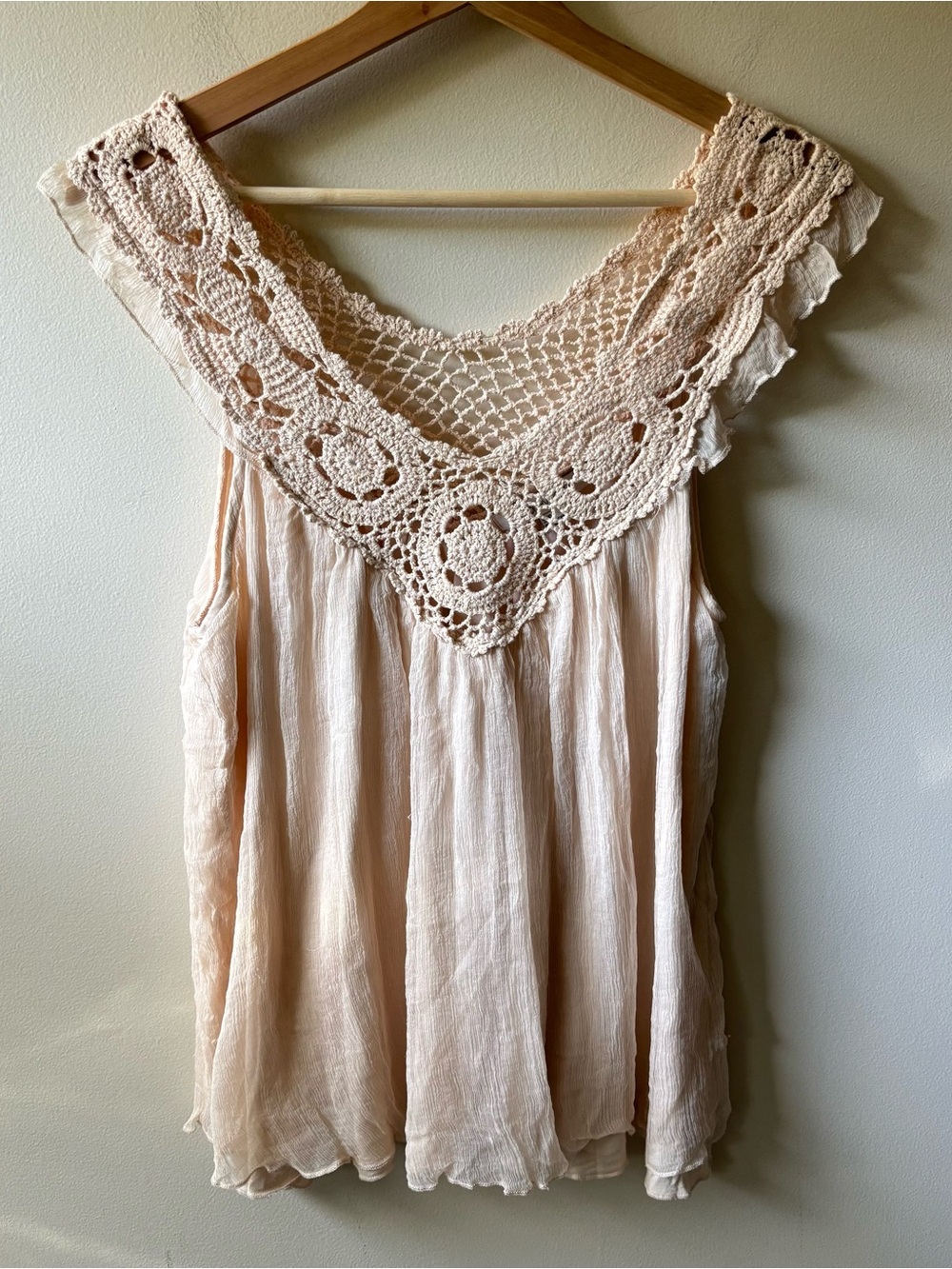 Forever 21 Cream Silk Crochet Fairy Tank
